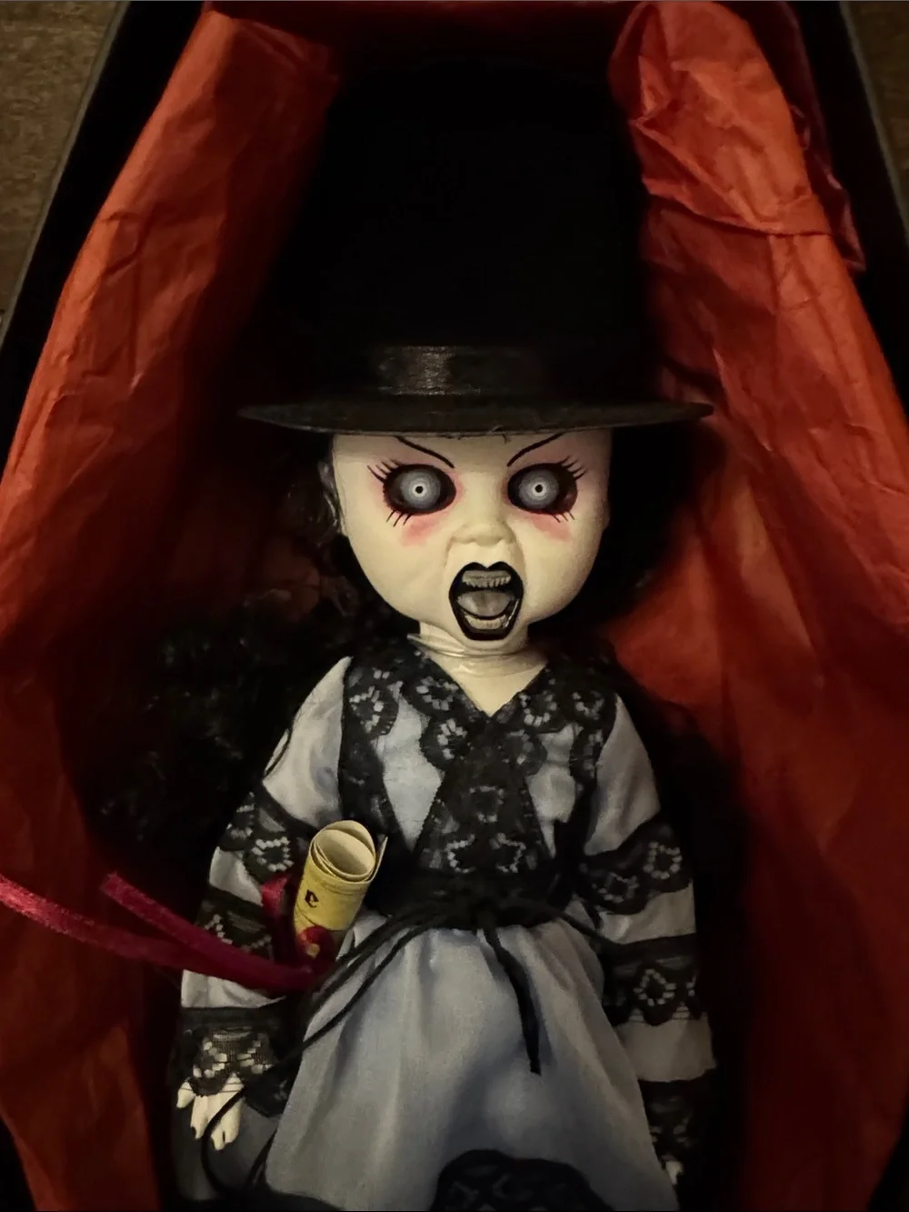 Tina Black Living Dead Doll in Blue & Black Dress with Top Hat